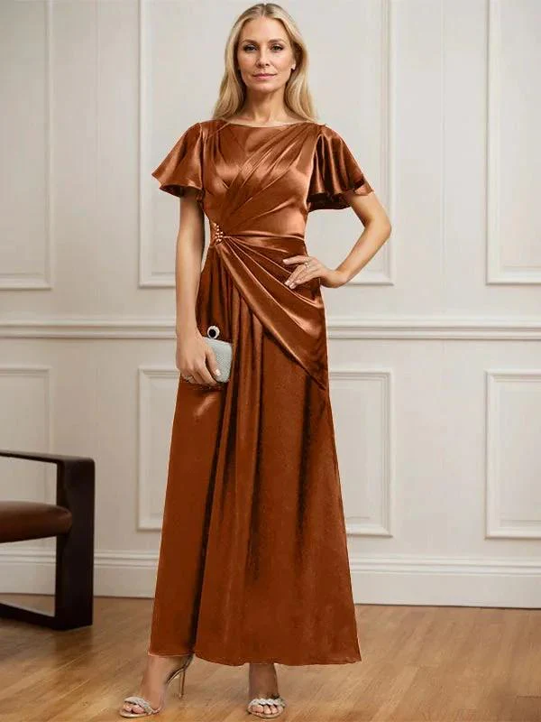 A-line Scoop Ankle-Length Stretch Satin Mother of the Bride Dress With Pleated Beading - Image 12