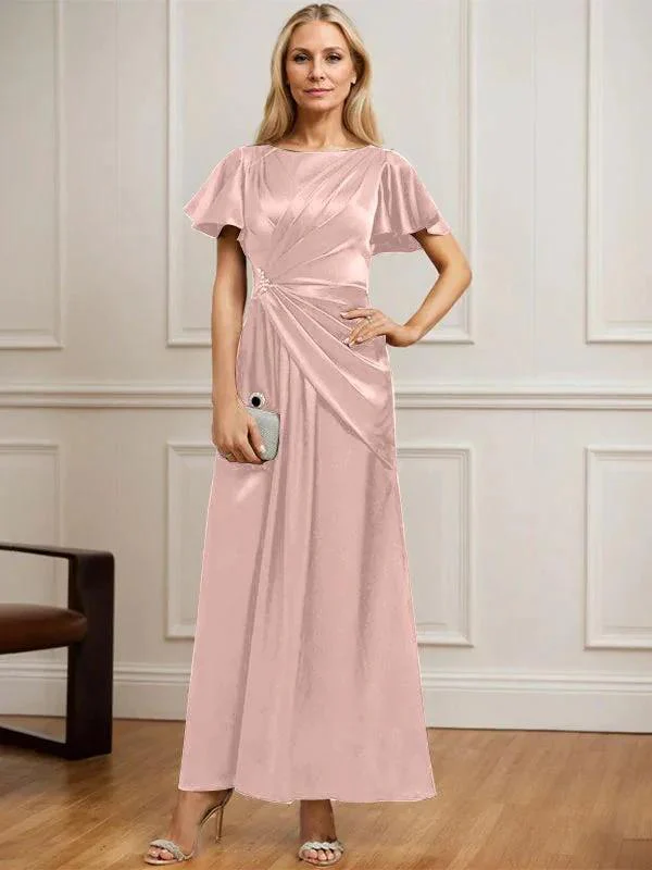 A-line Scoop Ankle-Length Stretch Satin Mother of the Bride Dress With Pleated Beading - Image 15