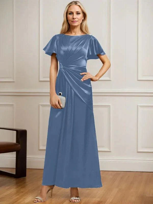 A-line Scoop Ankle-Length Stretch Satin Mother of the Bride Dress With Pleated Beading - Image 18