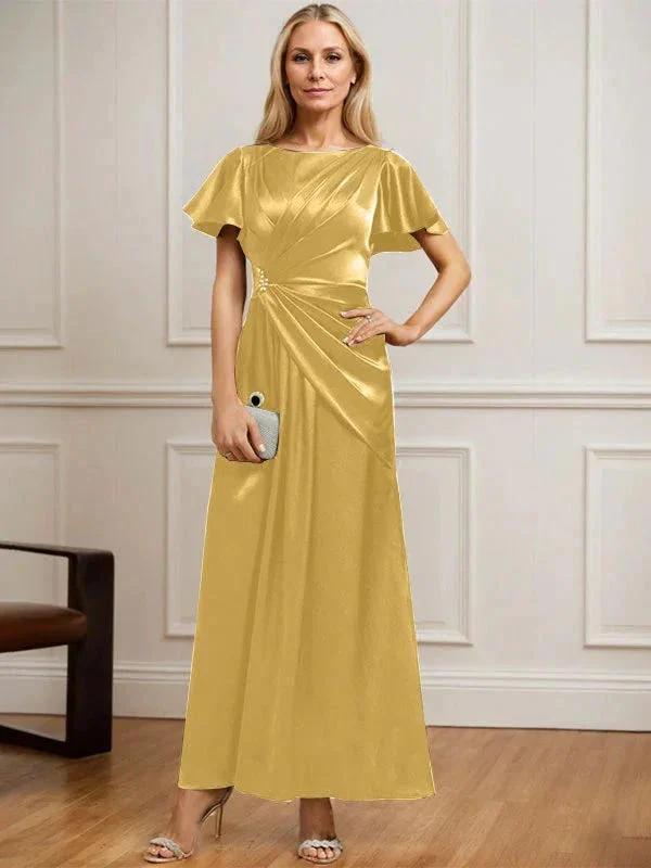 A-line Scoop Ankle-Length Stretch Satin Mother of the Bride Dress With Pleated Beading - Image 19