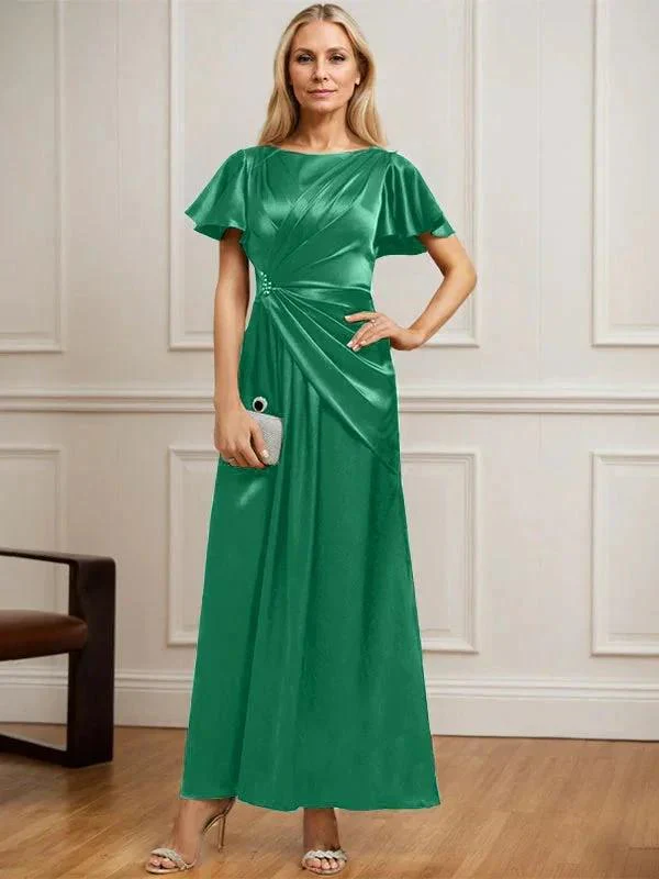A-line Scoop Ankle-Length Stretch Satin Mother of the Bride Dress With Pleated Beading - Image 20