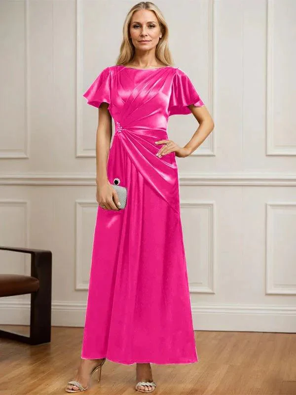 A-line Scoop Ankle-Length Stretch Satin Mother of the Bride Dress With Pleated Beading - Image 22