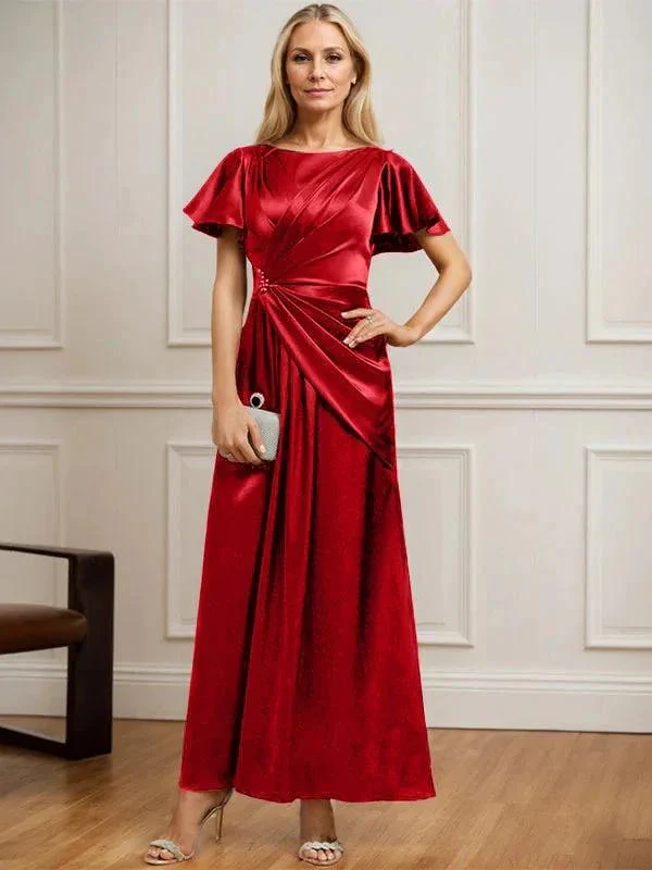 A-line Scoop Ankle-Length Stretch Satin Mother of the Bride Dress With Pleated Beading - Image 27