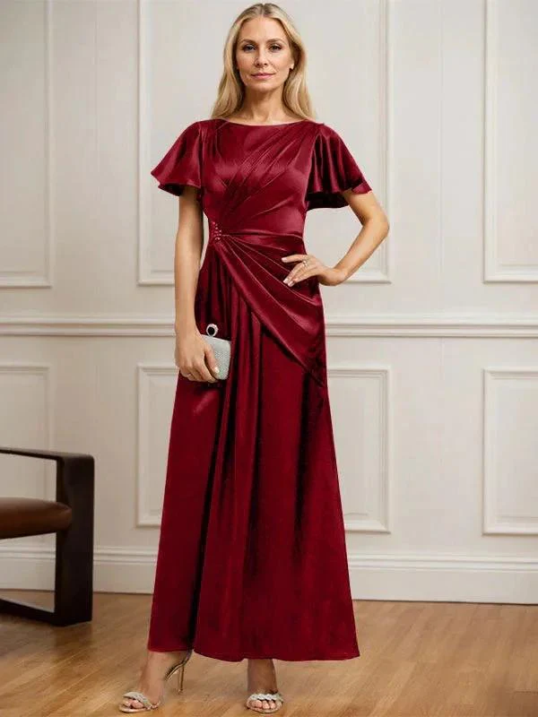 A-line Scoop Ankle-Length Stretch Satin Mother of the Bride Dress With Pleated Beading - Image 34