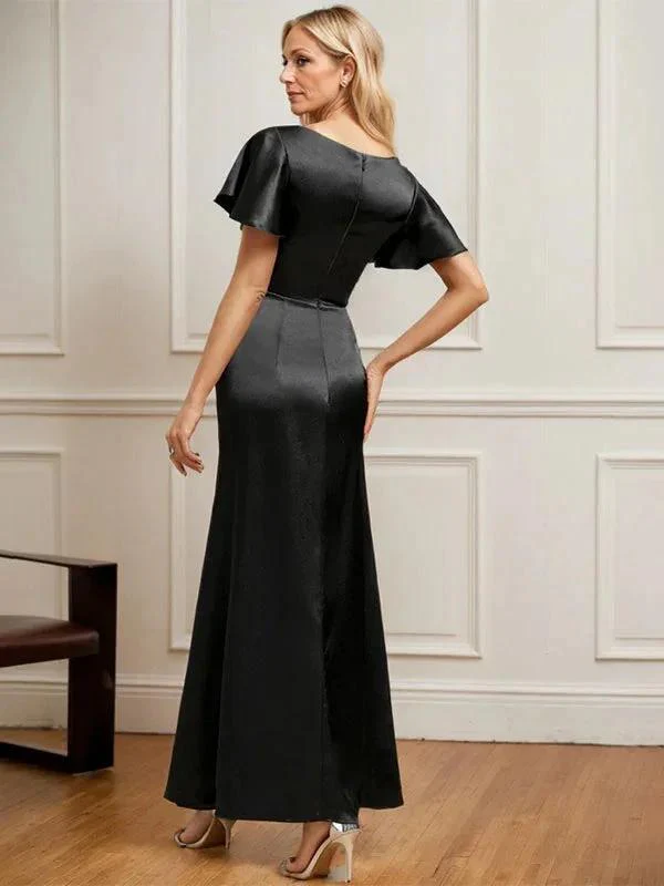 A-line Scoop Ankle-Length Stretch Satin Mother of the Bride Dress With Pleated Beading - Image 5