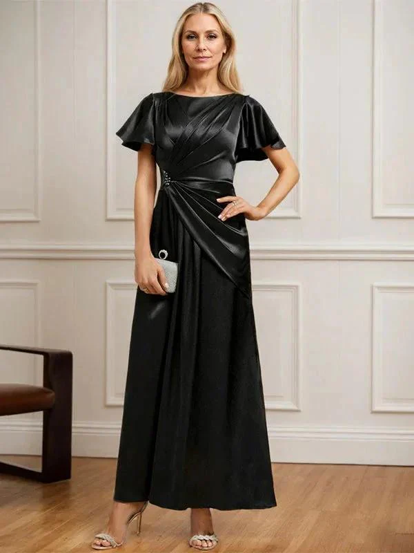 A-line Scoop Ankle-Length Stretch Satin Mother of the Bride Dress With Pleated Beading - Image 7