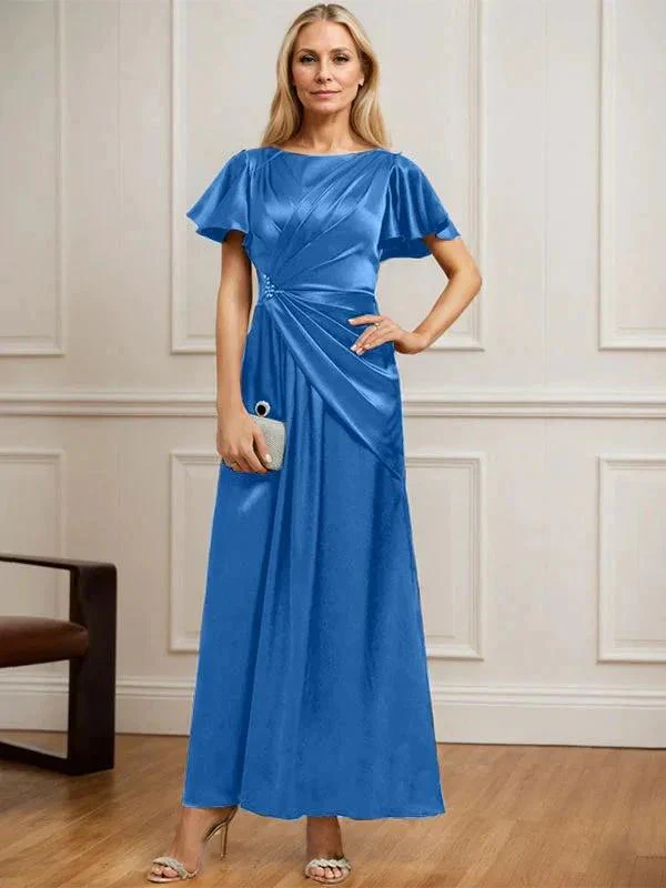 A-line Scoop Ankle-Length Stretch Satin Mother of the Bride Dress With Pleated Beading - Image 8