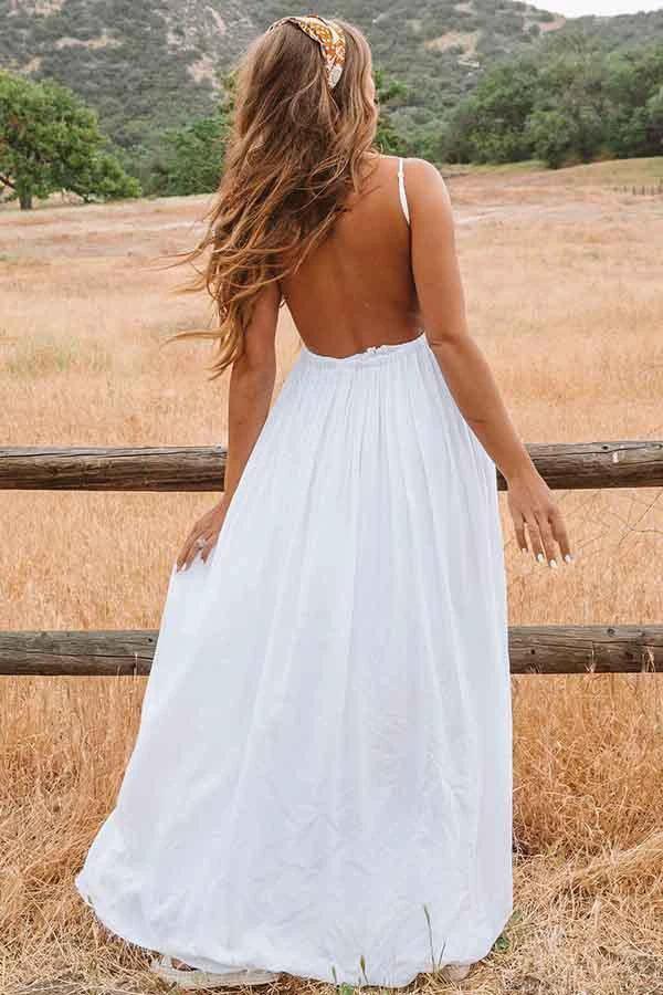 A-Line Scoop Backless Floor Length Beach Wedding Dress with Lace WD272 - Image 2
