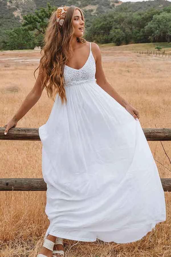 A-Line Scoop Backless Floor Length Beach Wedding Dress with Lace WD272 - Image 3
