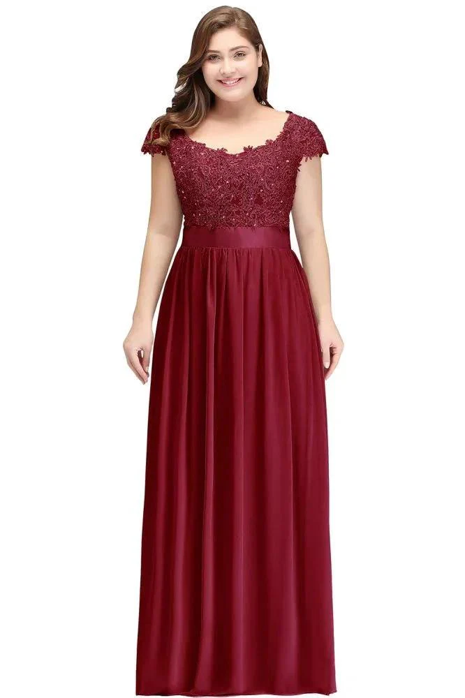 A-Line Scoop Floor Length Cap Sleeves Appliques Silver Evening Dresses with Sash - Image 6