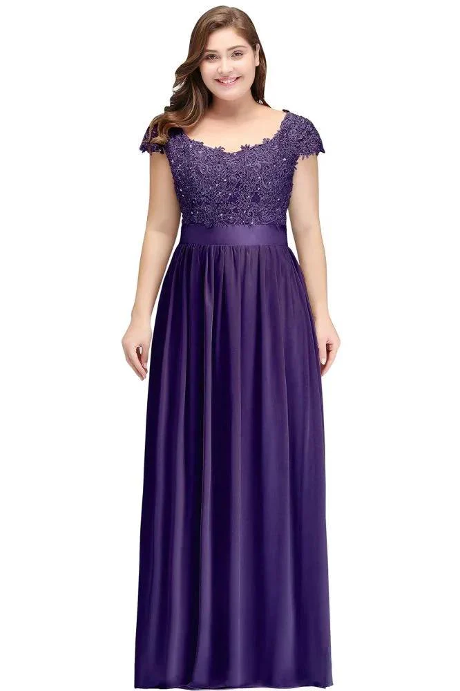 A-Line Scoop Floor Length Cap Sleeves Appliques Silver Evening Dresses with Sash - Image 7