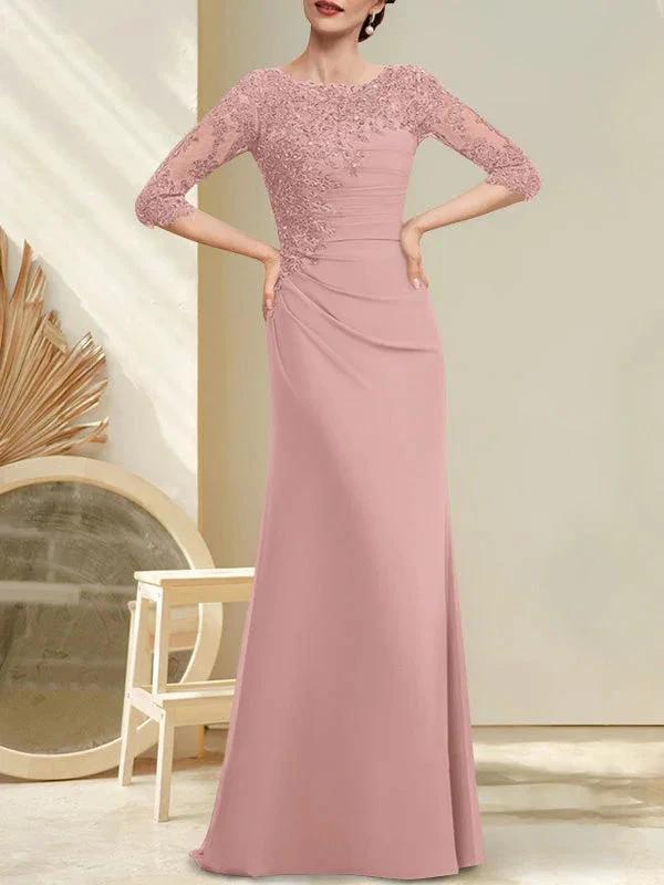 A-line Scoop Floor-Length Chiffon Lace Mother of the Bride Dress With Beading Pleated Sequins - Image 16