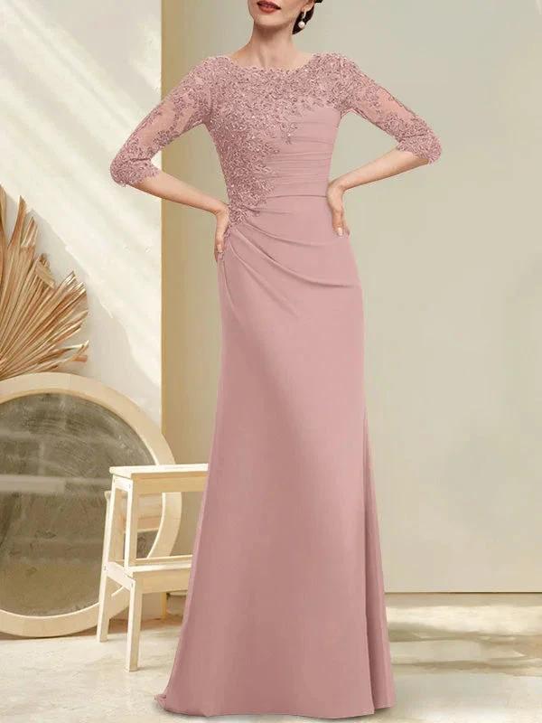 A-line Scoop Floor-Length Chiffon Lace Mother of the Bride Dress With Beading Pleated Sequins - Image 9