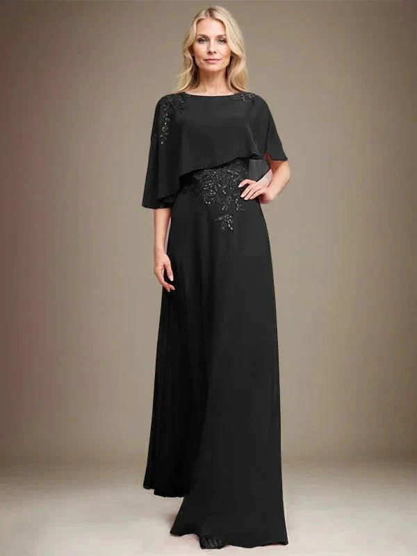 A-line Scoop Floor-Length Chiffon Lace Mother of the Bride Dress With Sequins Beading - Image 10