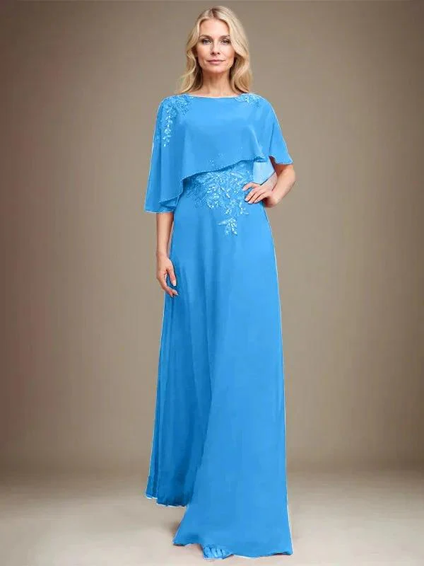 A-line Scoop Floor-Length Chiffon Lace Mother of the Bride Dress With Sequins Beading - Image 11