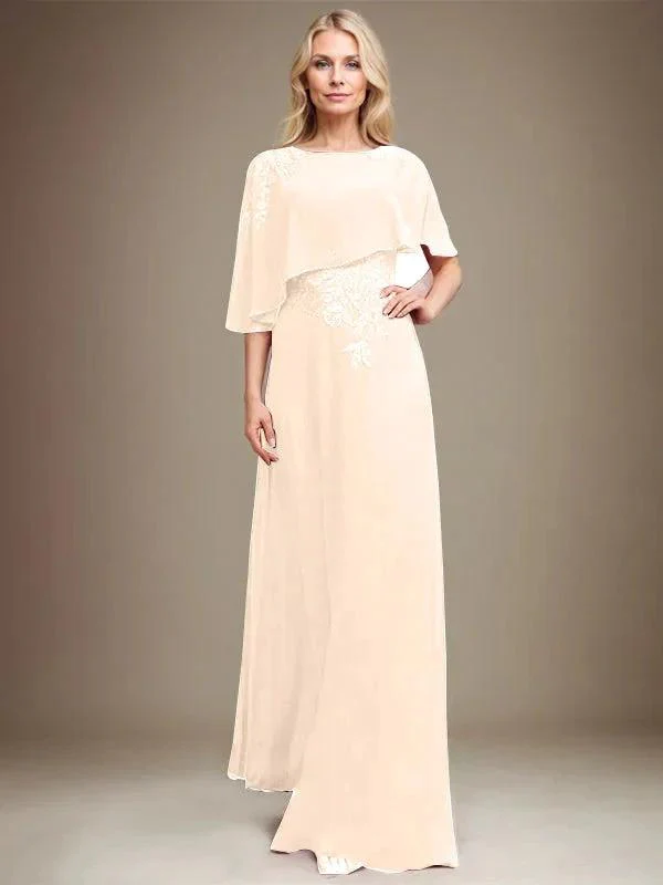 A-line Scoop Floor-Length Chiffon Lace Mother of the Bride Dress With Sequins Beading - Image 12