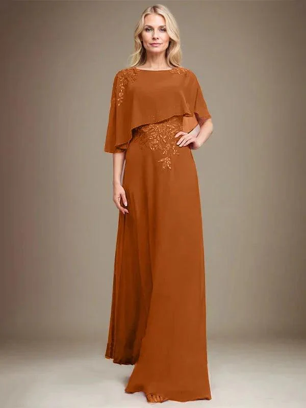 A-line Scoop Floor-Length Chiffon Lace Mother of the Bride Dress With Sequins Beading - Image 13