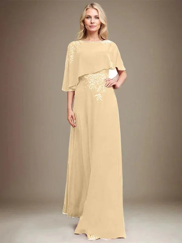 A-line Scoop Floor-Length Chiffon Lace Mother of the Bride Dress With Sequins Beading - Image 14