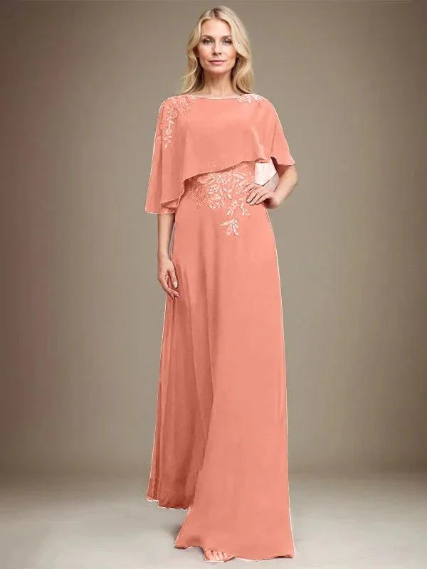 A-line Scoop Floor-Length Chiffon Lace Mother of the Bride Dress With Sequins Beading - Image 15