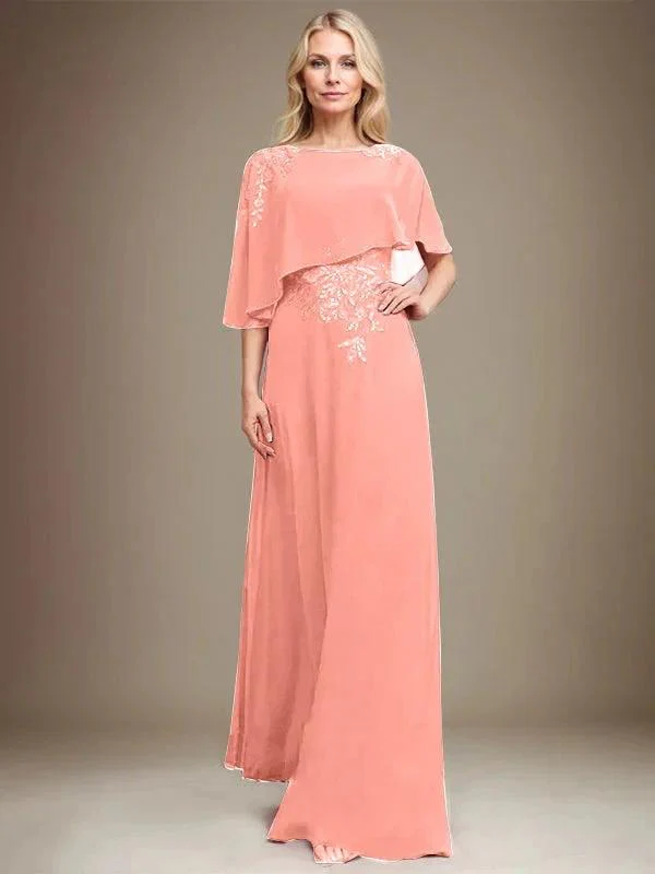 A-line Scoop Floor-Length Chiffon Lace Mother of the Bride Dress With Sequins Beading - Image 16