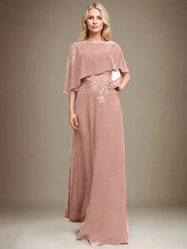 A-line Scoop Floor-Length Chiffon Lace Mother of the Bride Dress With Sequins Beading - Image 17