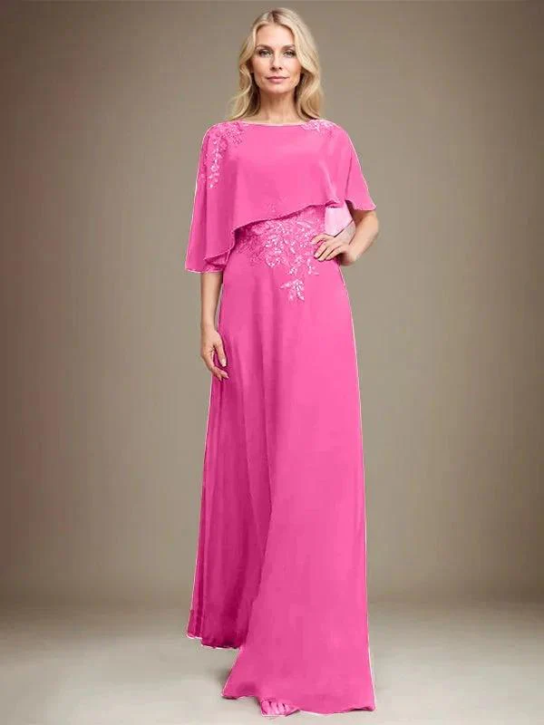 A-line Scoop Floor-Length Chiffon Lace Mother of the Bride Dress With Sequins Beading - Image 18