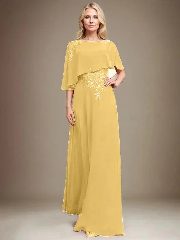 A-line Scoop Floor-Length Chiffon Lace Mother of the Bride Dress With Sequins Beading - Image 19