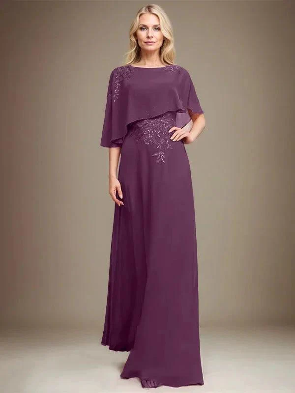 A-line Scoop Floor-Length Chiffon Lace Mother of the Bride Dress With Sequins Beading - Image 20