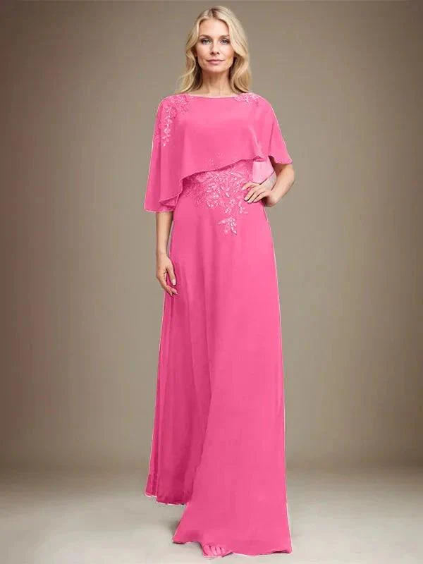 A-line Scoop Floor-Length Chiffon Lace Mother of the Bride Dress With Sequins Beading - Image 21
