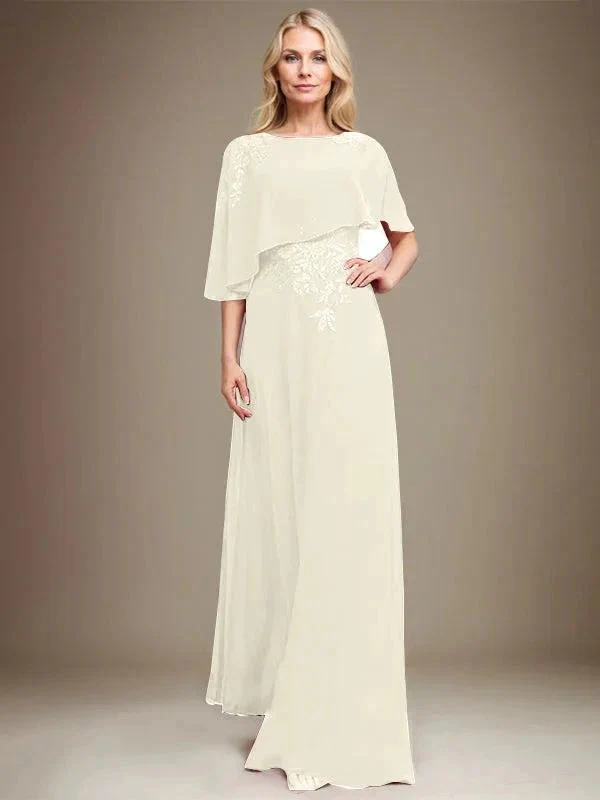 A-line Scoop Floor-Length Chiffon Lace Mother of the Bride Dress With Sequins Beading - Image 22