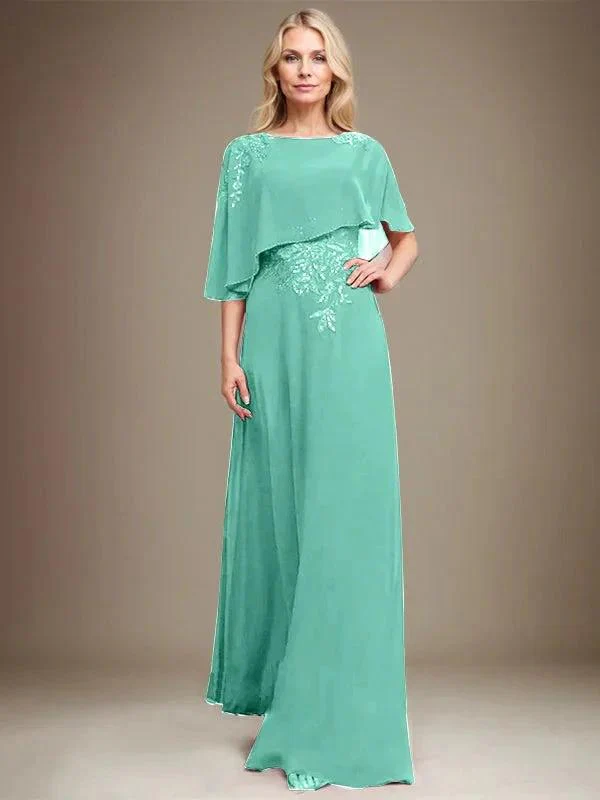 A-line Scoop Floor-Length Chiffon Lace Mother of the Bride Dress With Sequins Beading - Image 23