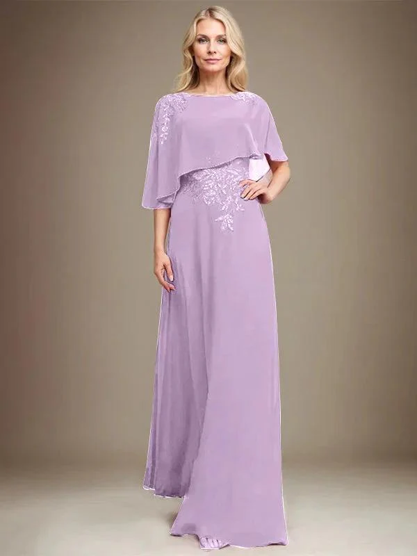 A-line Scoop Floor-Length Chiffon Lace Mother of the Bride Dress With Sequins Beading - Image 24