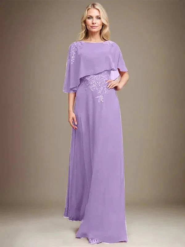 A-line Scoop Floor-Length Chiffon Lace Mother of the Bride Dress With Sequins Beading - Image 25
