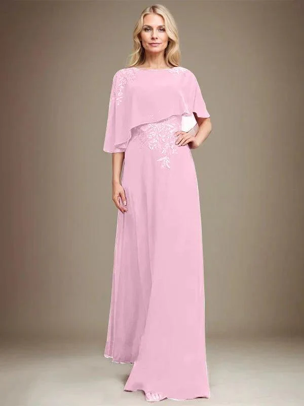 A-line Scoop Floor-Length Chiffon Lace Mother of the Bride Dress With Sequins Beading - Image 26