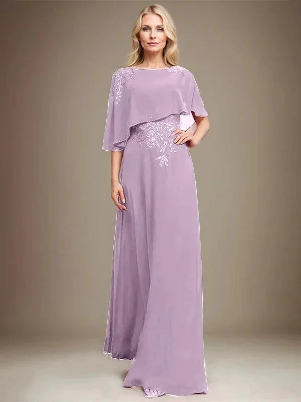 A-line Scoop Floor-Length Chiffon Lace Mother of the Bride Dress With Sequins Beading - Image 27
