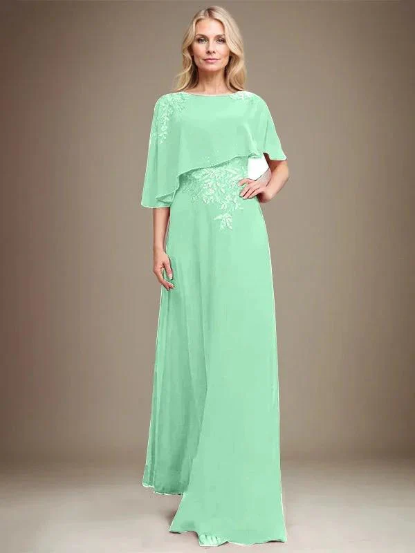 A-line Scoop Floor-Length Chiffon Lace Mother of the Bride Dress With Sequins Beading - Image 28