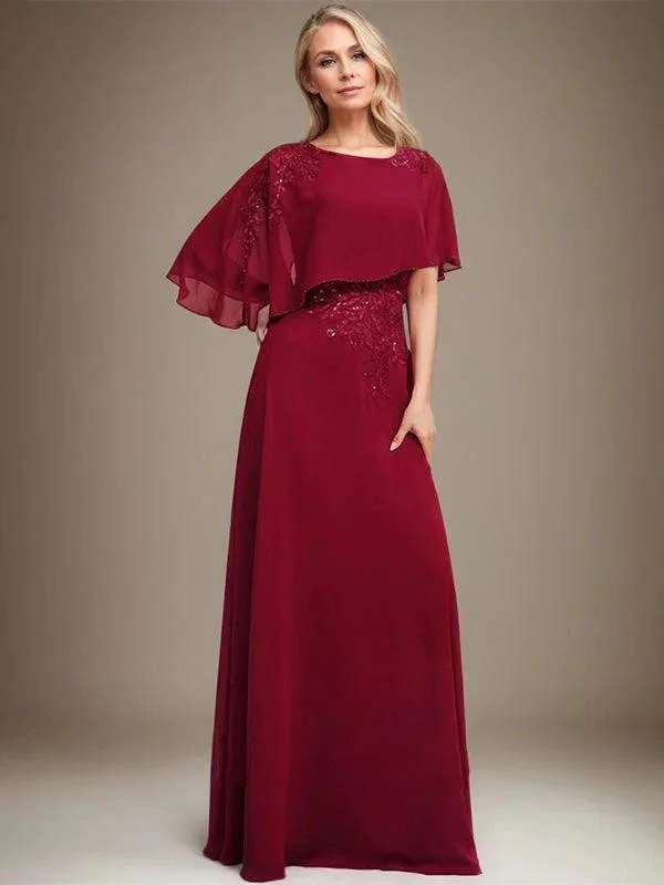 A-line Scoop Floor-Length Chiffon Lace Mother of the Bride Dress With Sequins Beading - Image 3