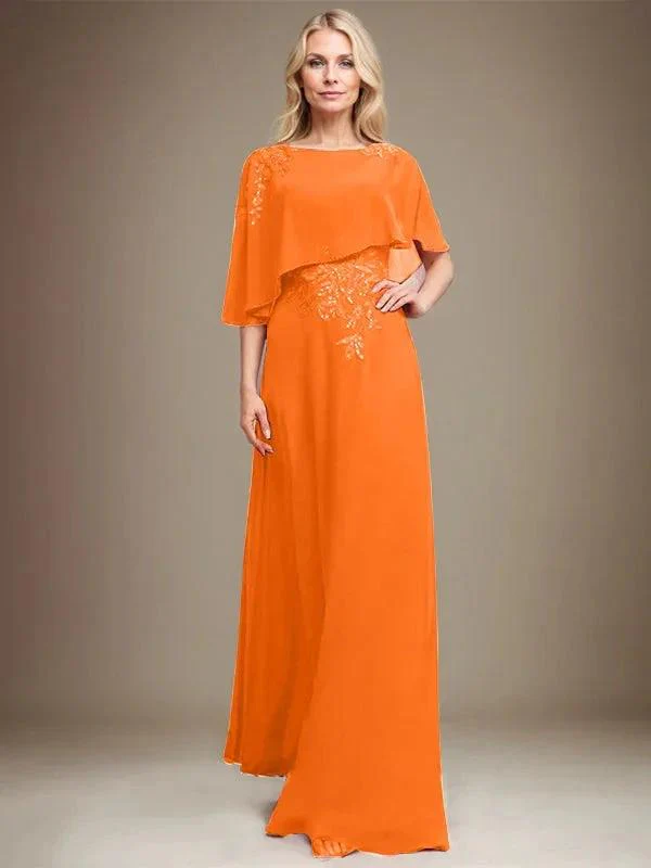 A-line Scoop Floor-Length Chiffon Lace Mother of the Bride Dress With Sequins Beading - Image 31