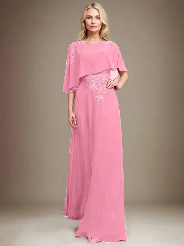 A-line Scoop Floor-Length Chiffon Lace Mother of the Bride Dress With Sequins Beading - Image 33