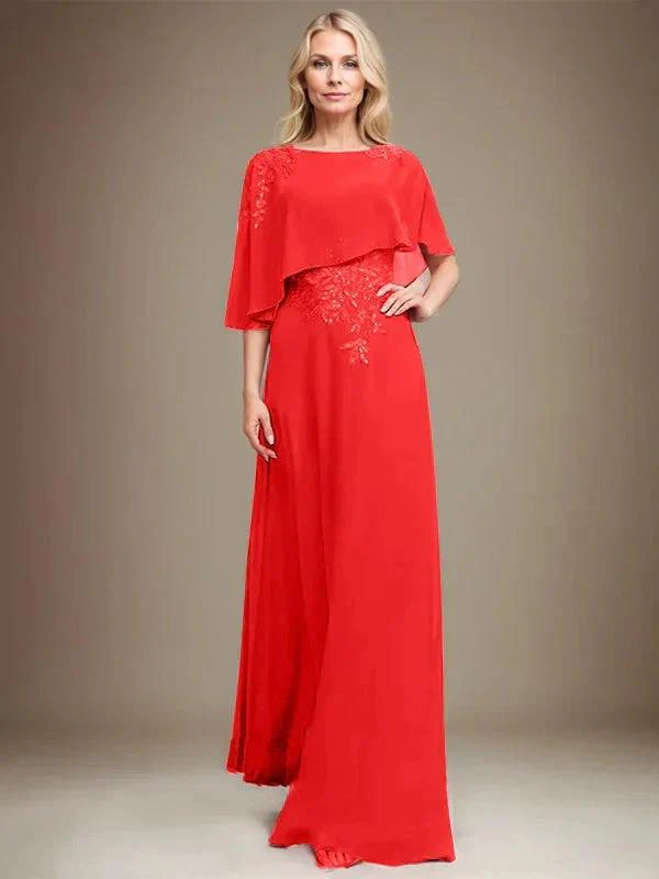 A-line Scoop Floor-Length Chiffon Lace Mother of the Bride Dress With Sequins Beading - Image 35