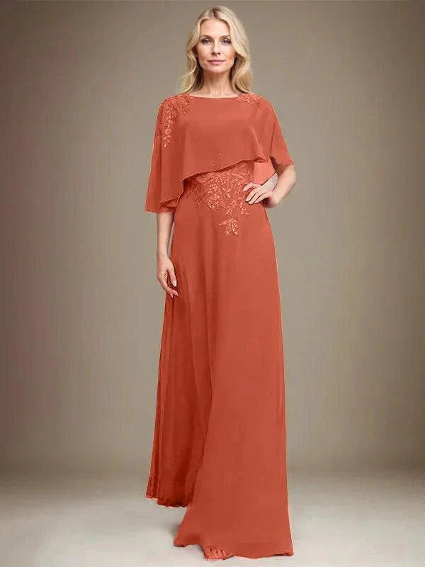 A-line Scoop Floor-Length Chiffon Lace Mother of the Bride Dress With Sequins Beading - Image 37