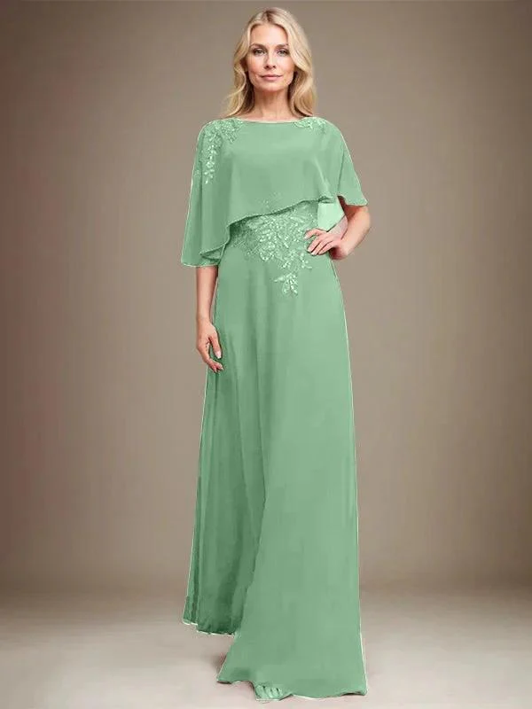 A-line Scoop Floor-Length Chiffon Lace Mother of the Bride Dress With Sequins Beading - Image 38