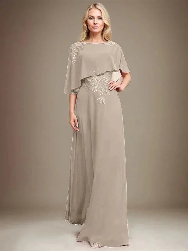 A-line Scoop Floor-Length Chiffon Lace Mother of the Bride Dress With Sequins Beading - Image 39