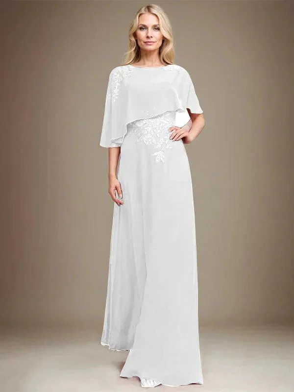 A-line Scoop Floor-Length Chiffon Lace Mother of the Bride Dress With Sequins Beading - Image 42