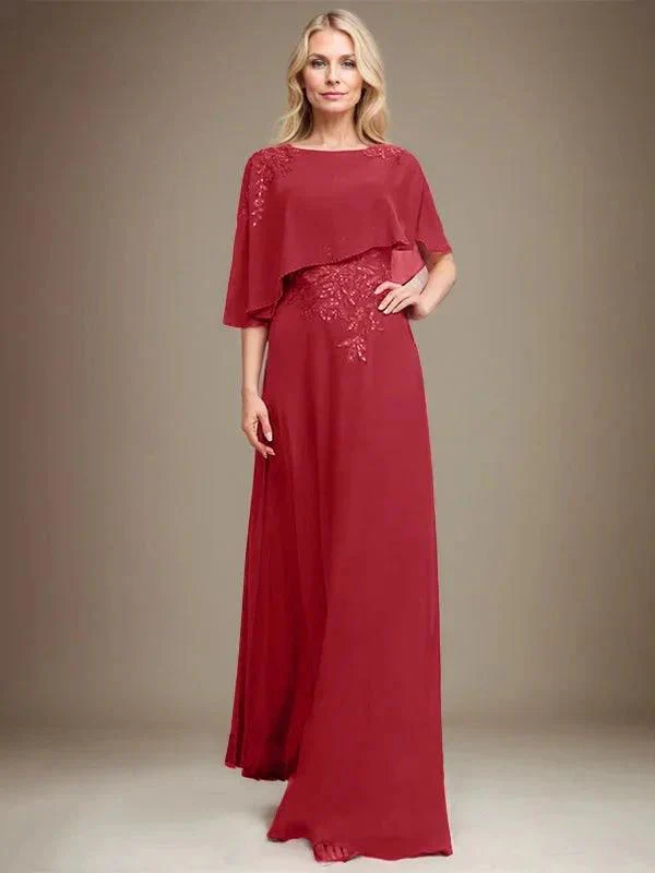A-line Scoop Floor-Length Chiffon Lace Mother of the Bride Dress With Sequins Beading - Image 43