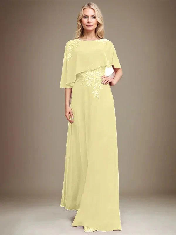 A-line Scoop Floor-Length Chiffon Lace Mother of the Bride Dress With Sequins Beading - Image 45
