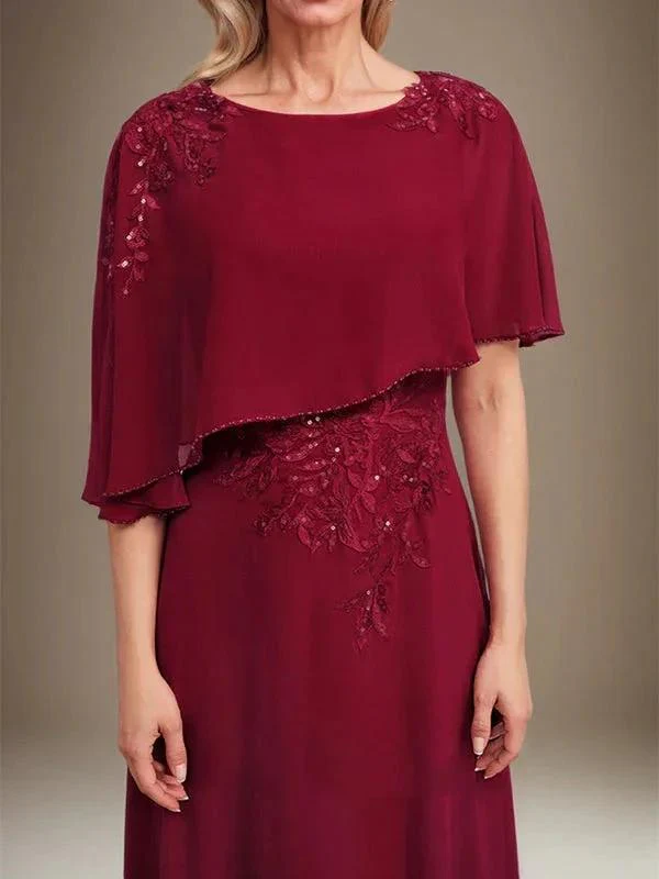 A-line Scoop Floor-Length Chiffon Lace Mother of the Bride Dress With Sequins Beading - Image 5