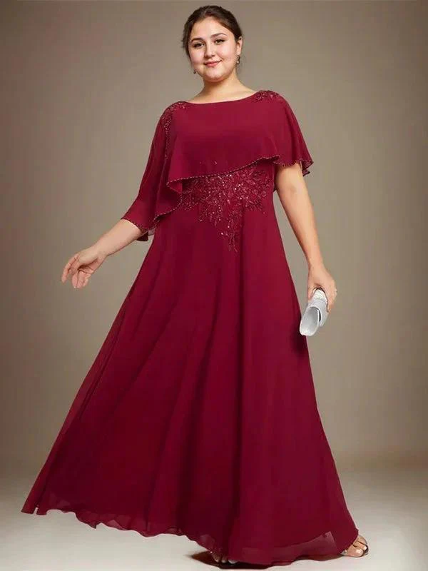 A-line Scoop Floor-Length Chiffon Lace Mother of the Bride Dress With Sequins Beading - Image 6