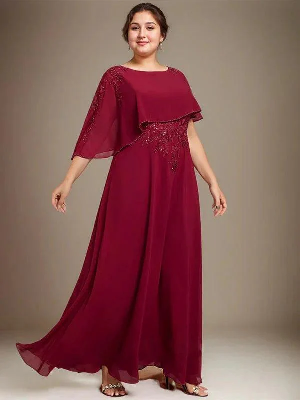A-line Scoop Floor-Length Chiffon Lace Mother of the Bride Dress With Sequins Beading - Image 7