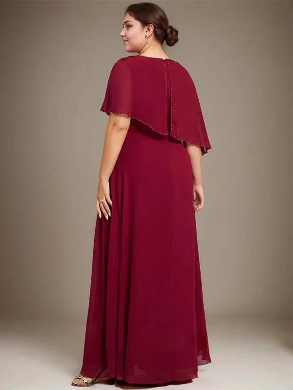 A-line Scoop Floor-Length Chiffon Lace Mother of the Bride Dress With Sequins Beading - Image 8